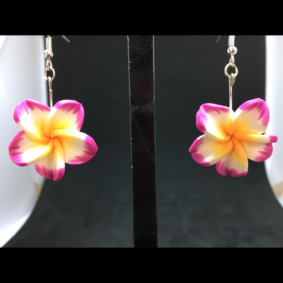 Jewelry - Hawaiian Plumeria Polymer Clay Dangle Earrings